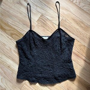 VINTAGE Victoria Secret Gold Label Lace Top Black Satin Straps